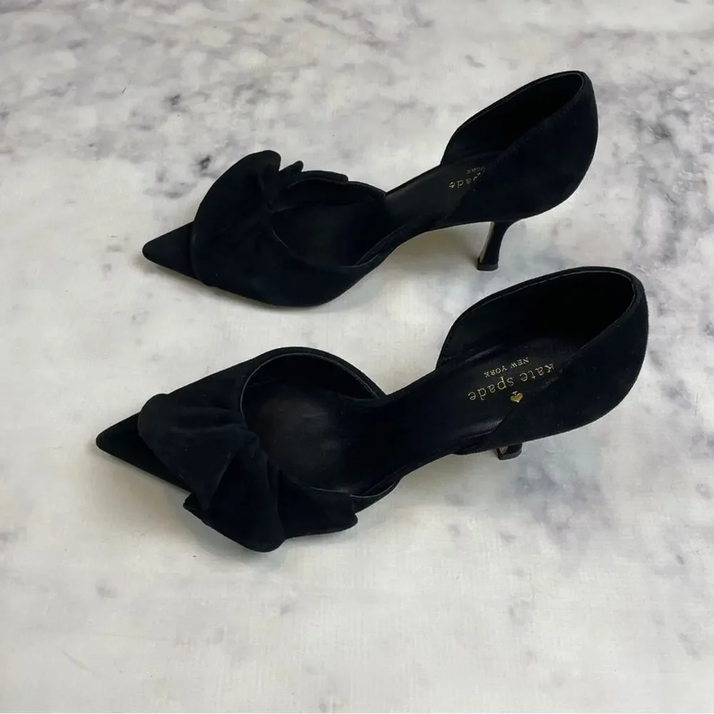Kate Spade Shayna D’Orsay Ruffle Pumps Black Suede Pointed Toe Heels Sz 9